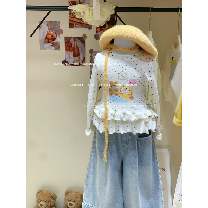 51187-51128现货【清仓 no退no还】女童波点花边上衣洋气长袖内搭