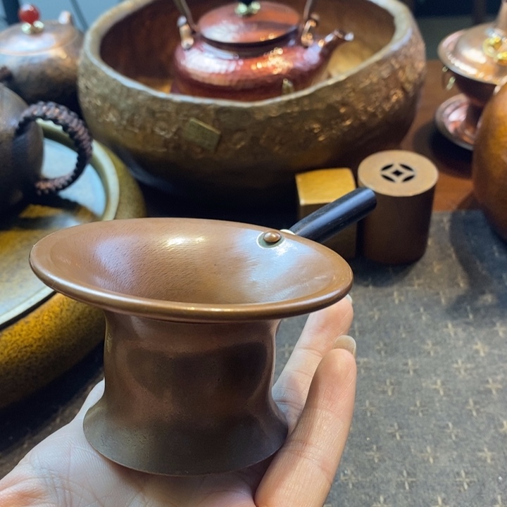 紫铜木柄茶漏➕茶托