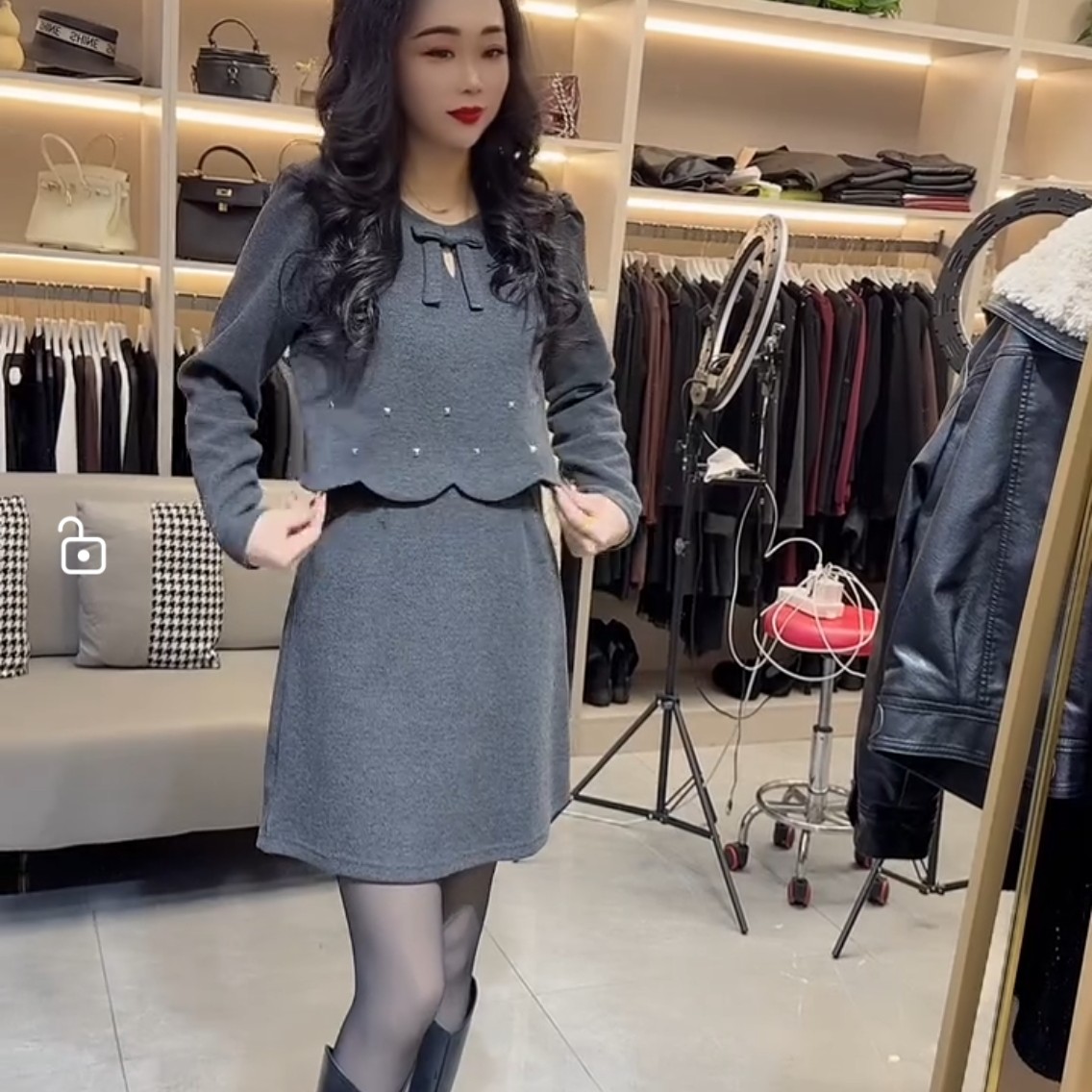 韩系街头风老钱风时尚长袖秋冬网红假两件连衣裙