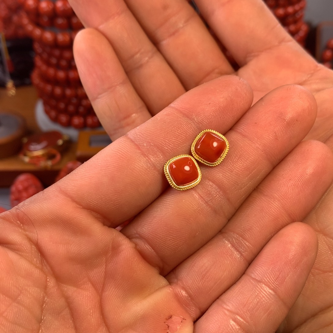 南红玛瑙配饰银S925镀金镶嵌