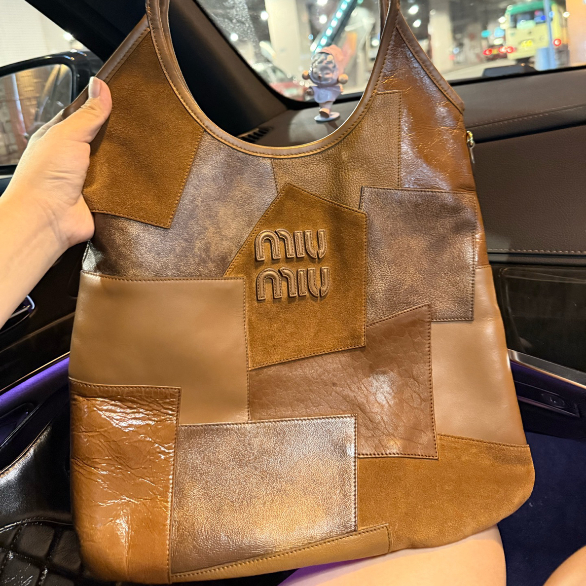 99新 MIU MIU/缪缪 焦糖拼色ivy托特单肩包