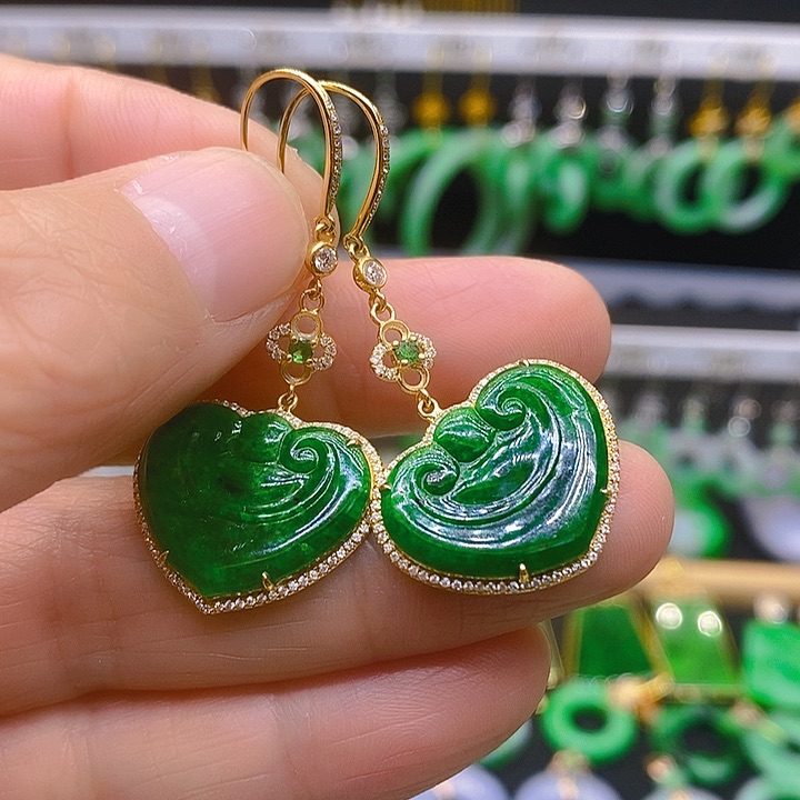 翡翠耳饰18K金镶嵌耳坠