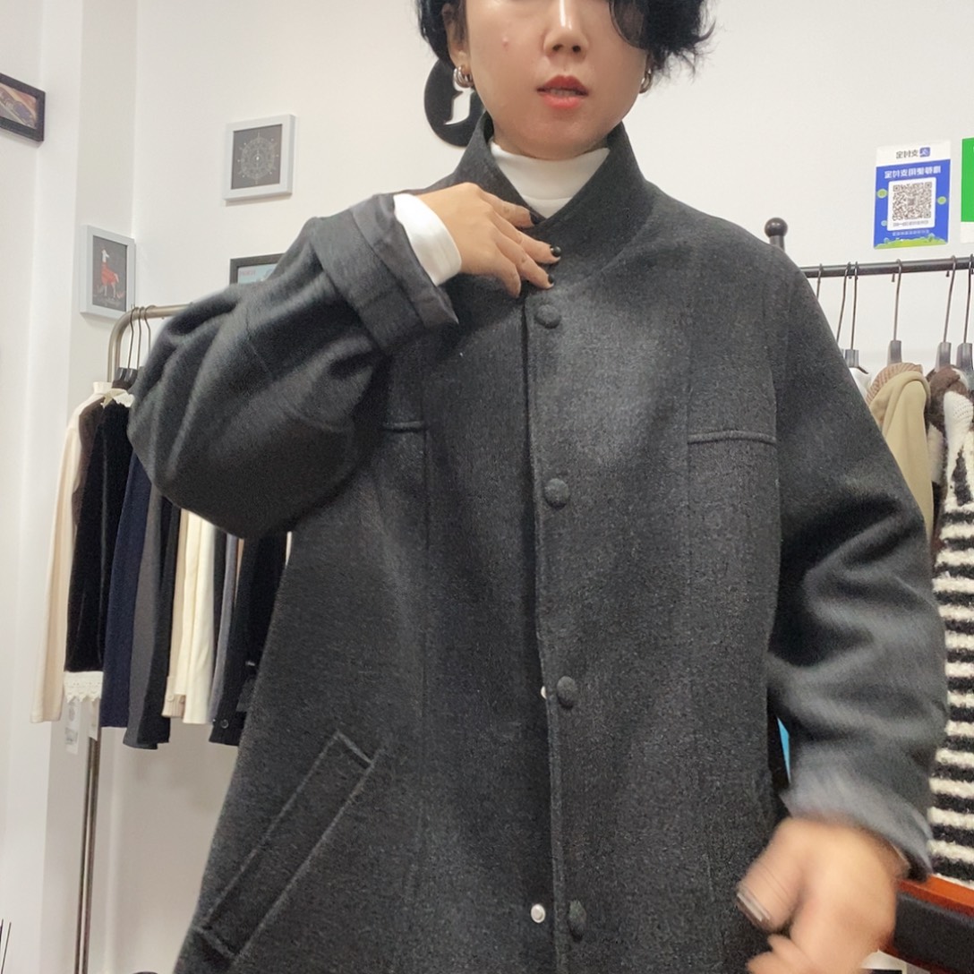 013毛呢中长款灰色外套