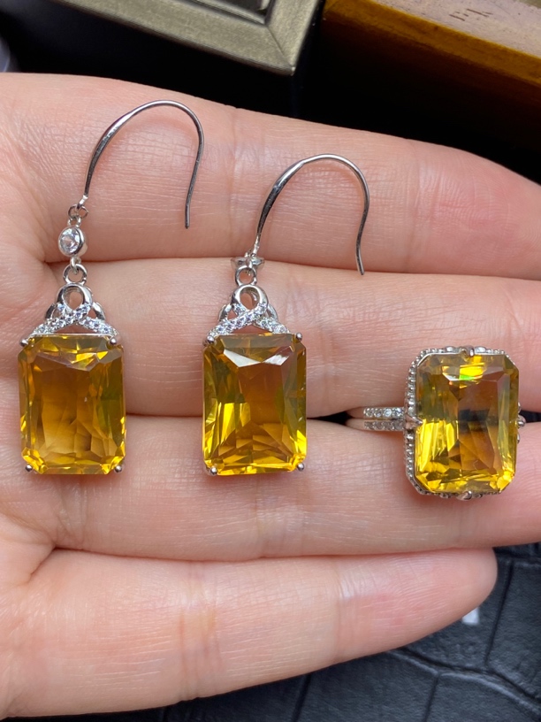 天然水晶戒指耳坠套装