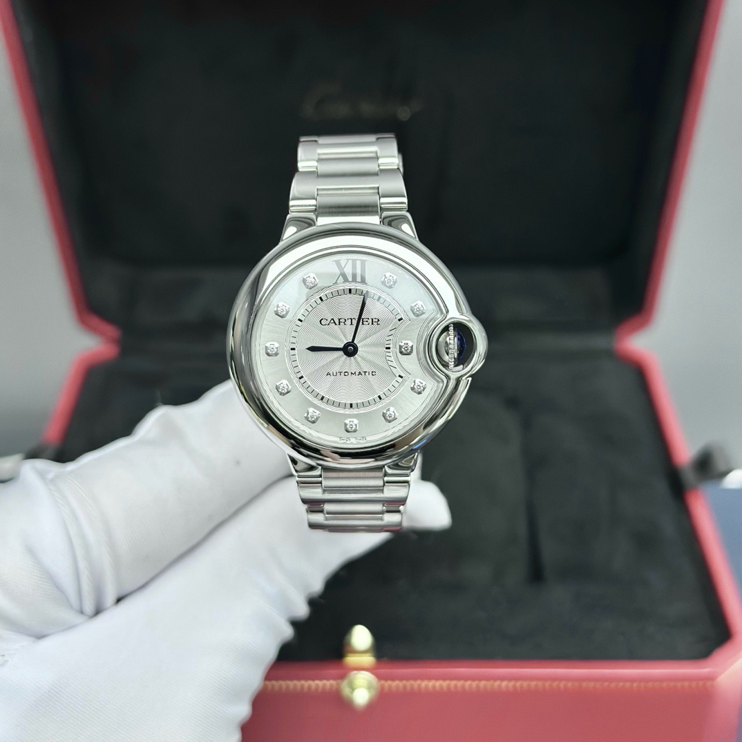 99新 Cartier/卡地亚 W4BB0021蓝气球33mm银盘钻刻钢链全套21