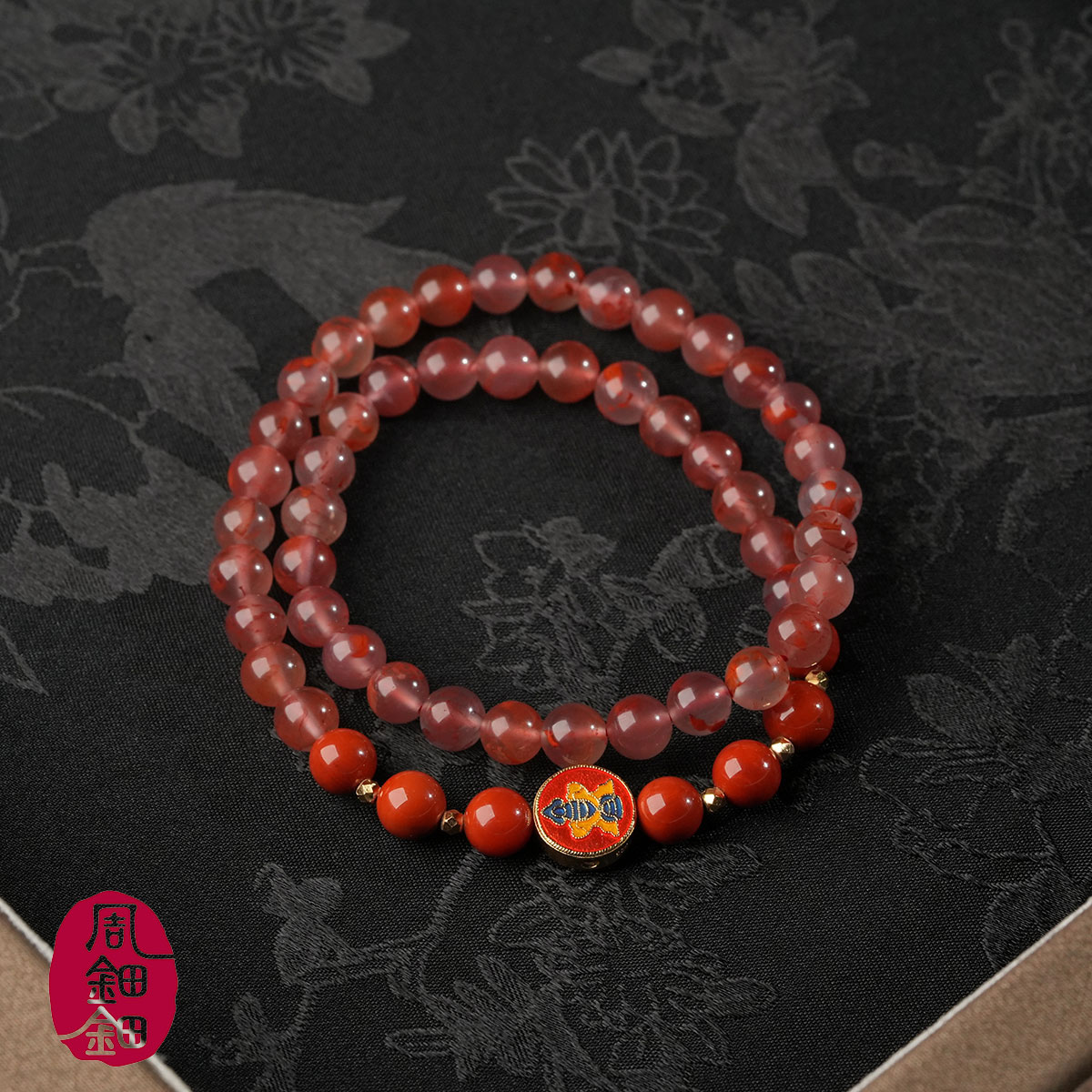 周钿钿®|锦鲤|天然南红冰飘锦鲤S925银新年开运双圈设计款手串