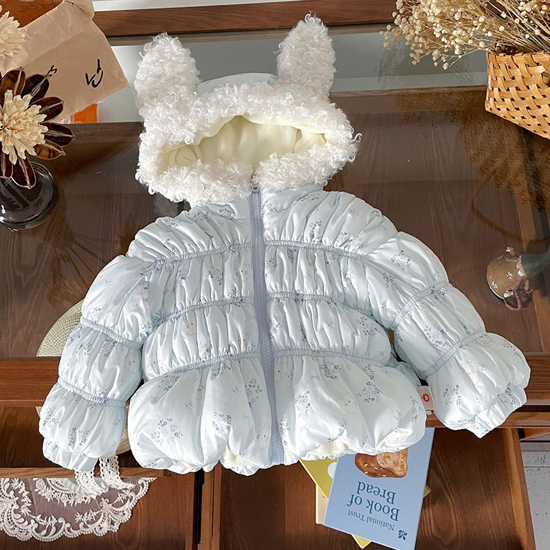 【现货】QW252209秋冬新款儿童外套女童加绒保暖连帽棉袄女宝棉服