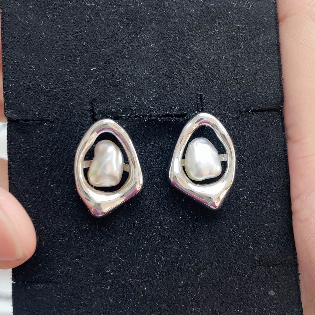 海水珍珠耳饰银S925镶嵌