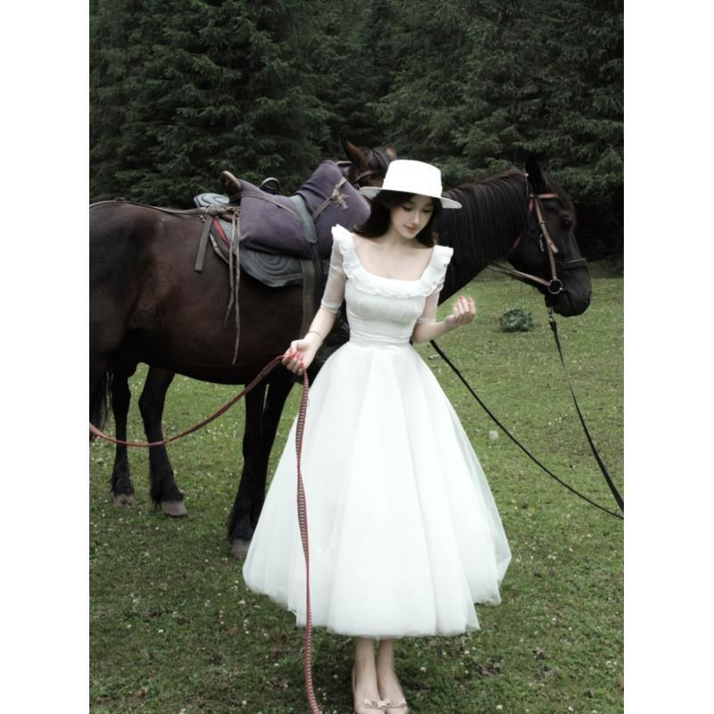 WW定制「栀子云端」气质白色夏季法式森系仙气小众设计上衣半裙套装