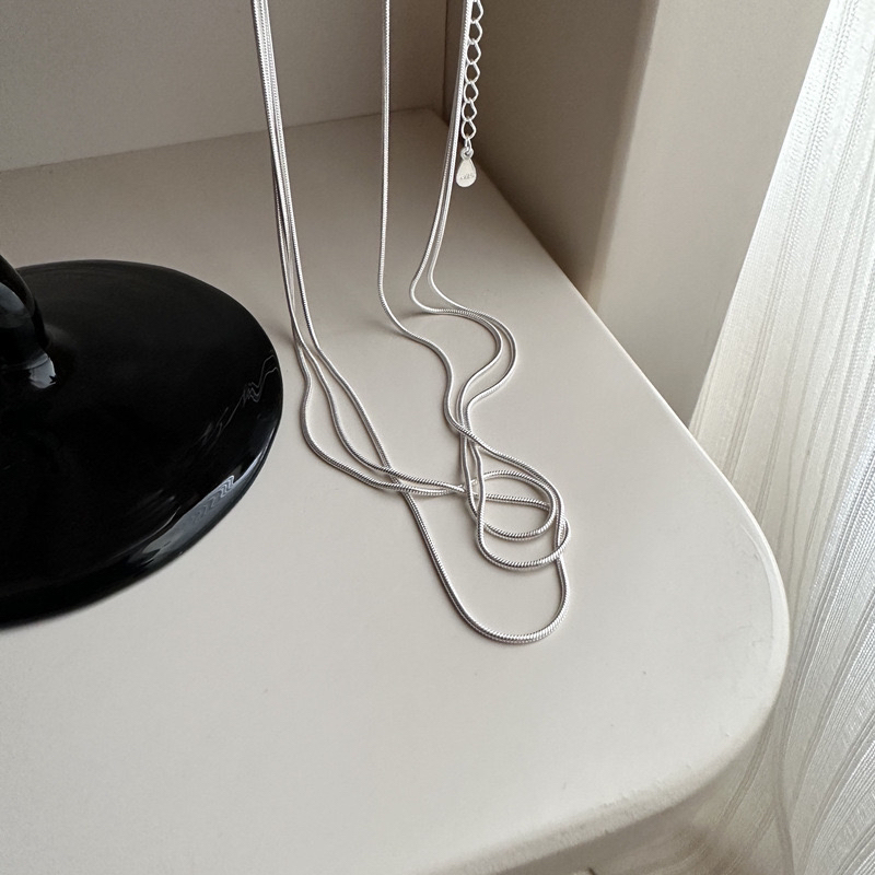 链子925银 S925纯银蛇骨链ins小众设计简约文艺可叠戴素银锁骨链