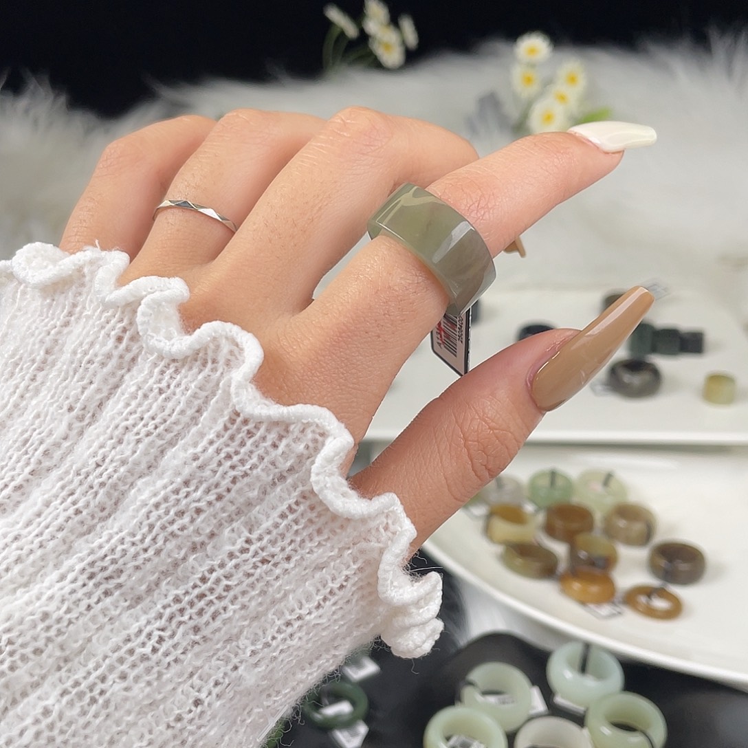 和田玉未镶嵌戒指U9青紫方圆16.7mm