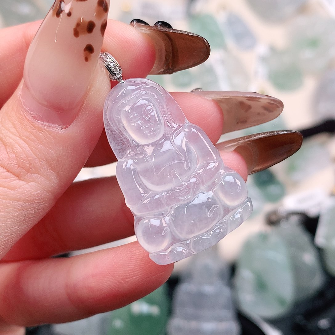 翡翠颈饰18K金镶嵌小观音38.5、32、21.5、3.8