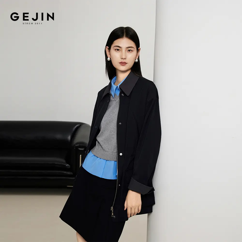 GEJIN/歌锦秋季新款修身显瘦拼接假两件长袖针织9332562324