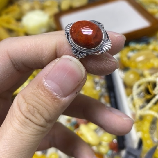 南红玛瑙银S925镶嵌戒指戒指