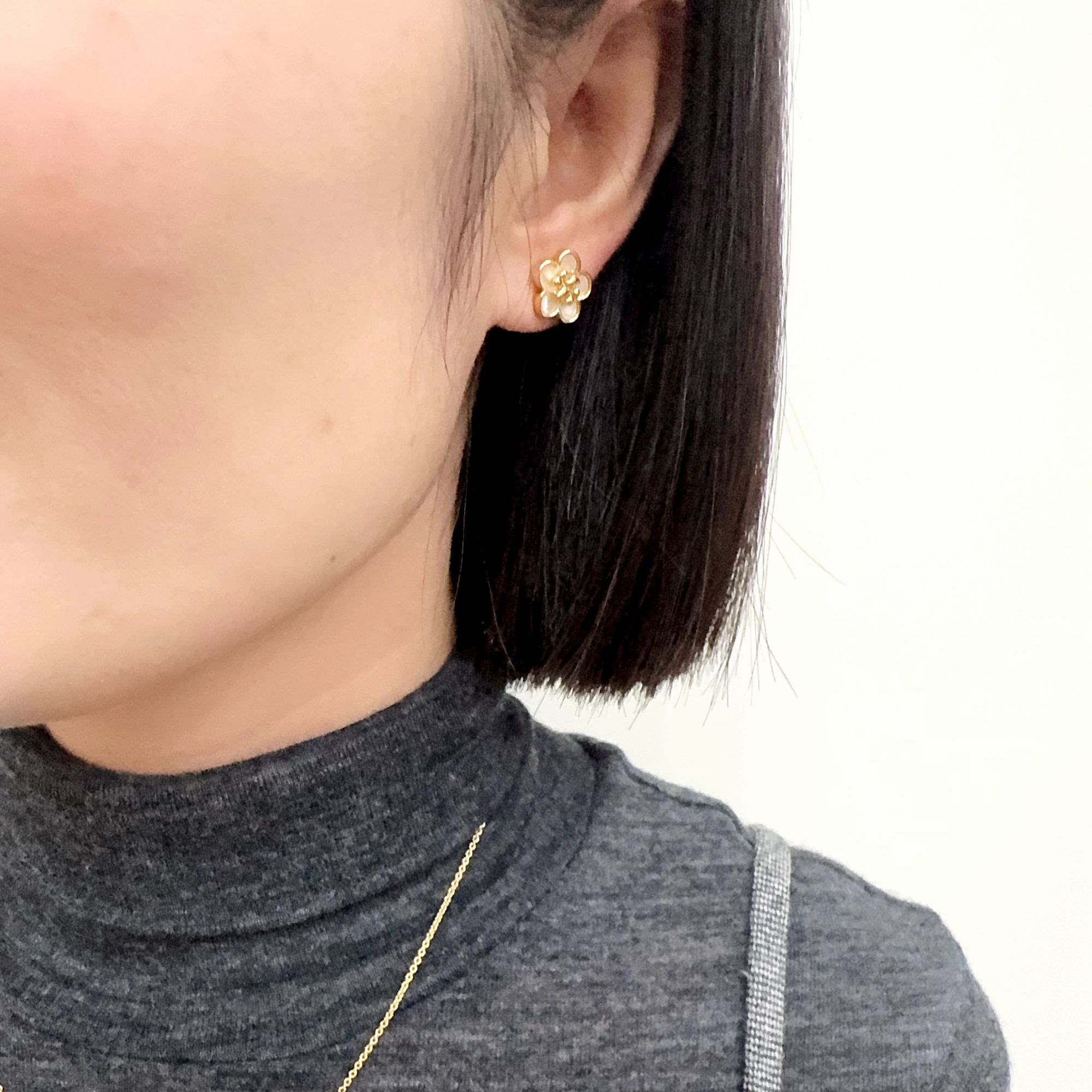 合金仿珍珠耳饰 小花贝母耳钉