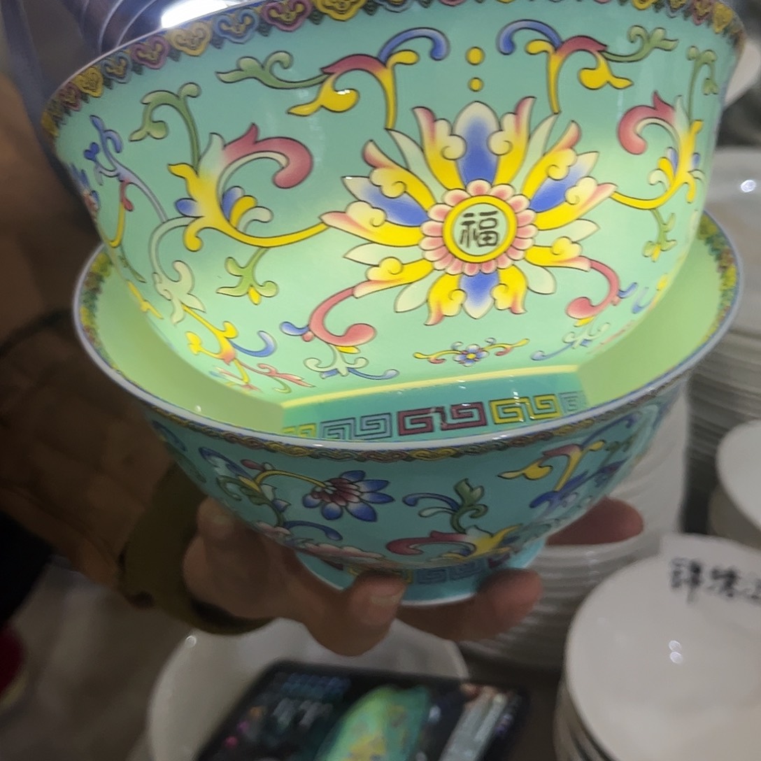 瓷片蓝色面碗四个微瑕