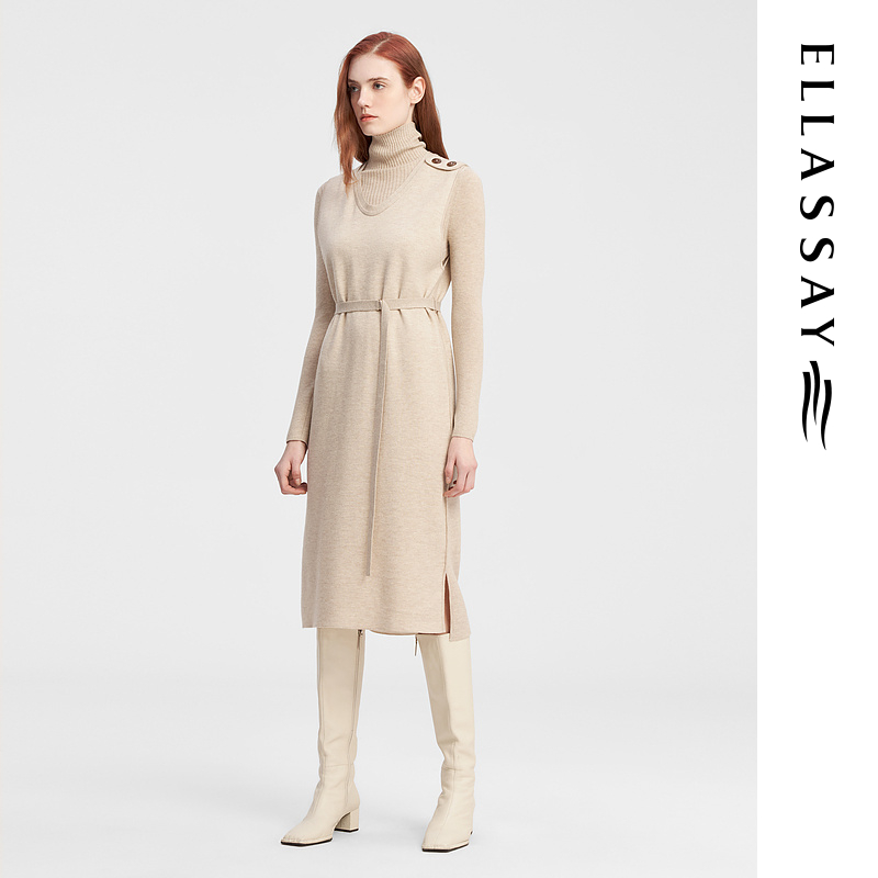 ELLASSAY/歌力思秋冬新款绵羊毛时尚针织连衣裙女EWE344M04300