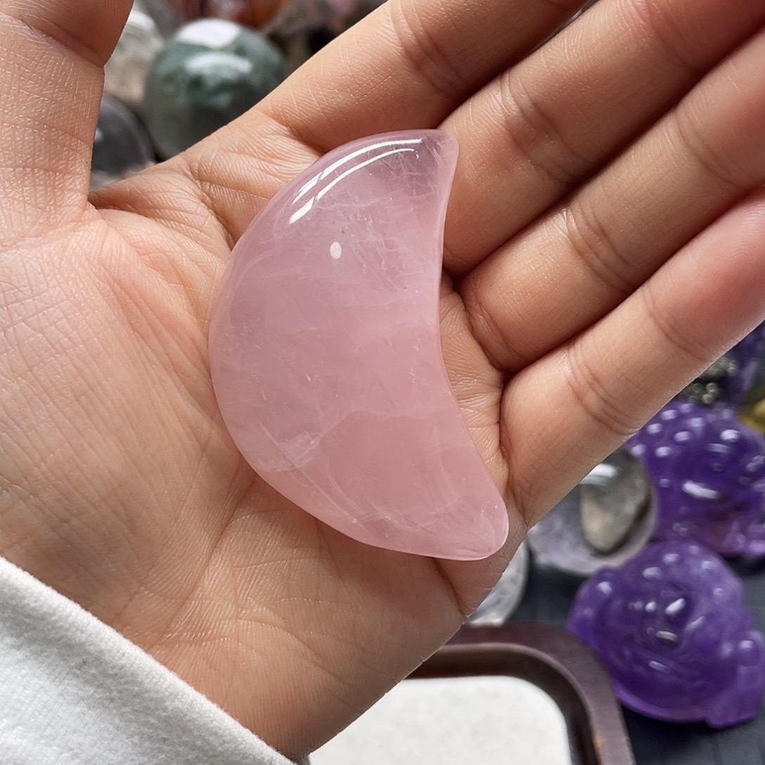 未镶嵌水晶珠宝半成品92粉晶月亮特价出