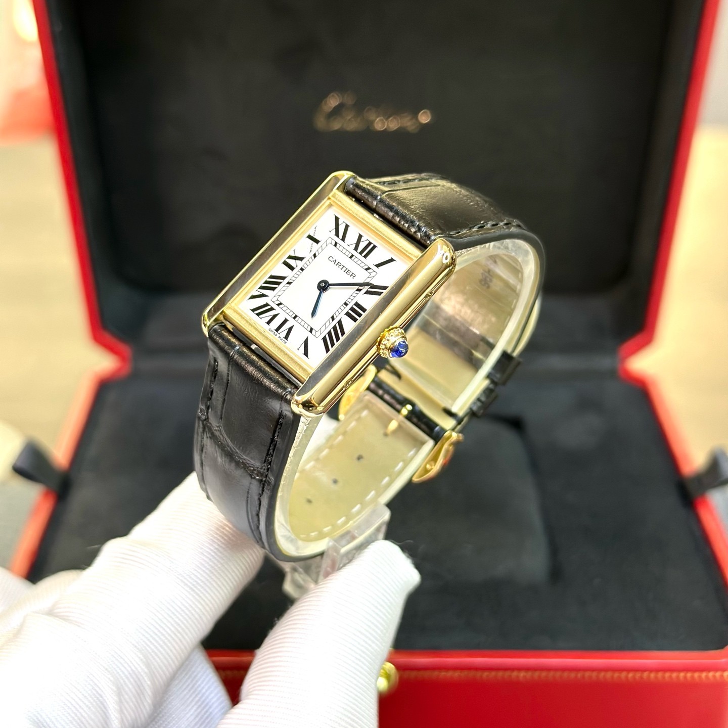 99新 Cartier/卡地亚  W5200002坦克小号黄金银盘皮带二手单表