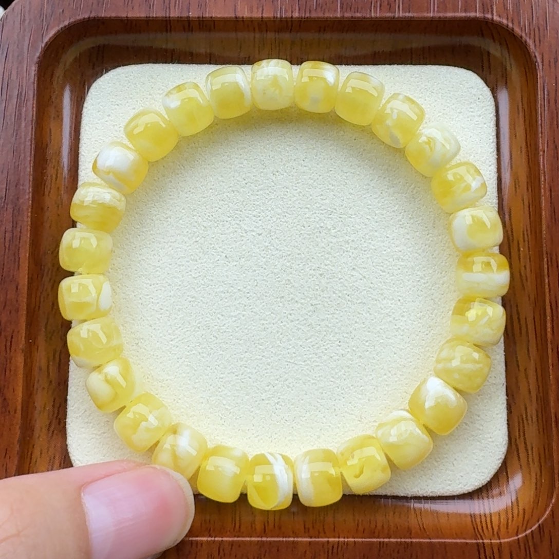 琥珀手链未镶嵌蜜蜡手串8.5mm精工老型金白福利价