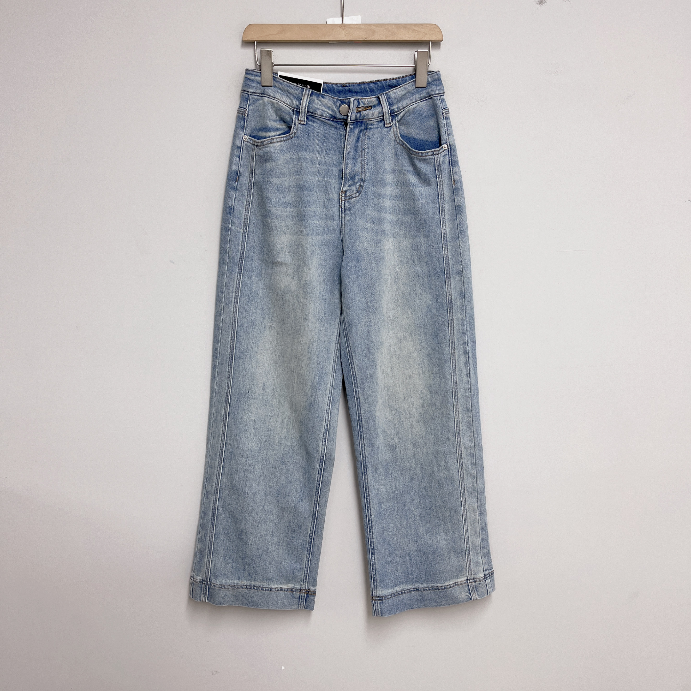 3191女装牛仔裤百搭时尚休闲宽松水洗浅蓝阔腿裤