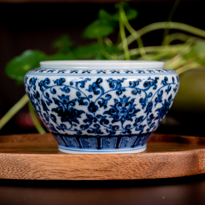 【泥火臻善】柴窑手工手绘仿明缠枝莲青花大号水洗中式复古泡茶茶具