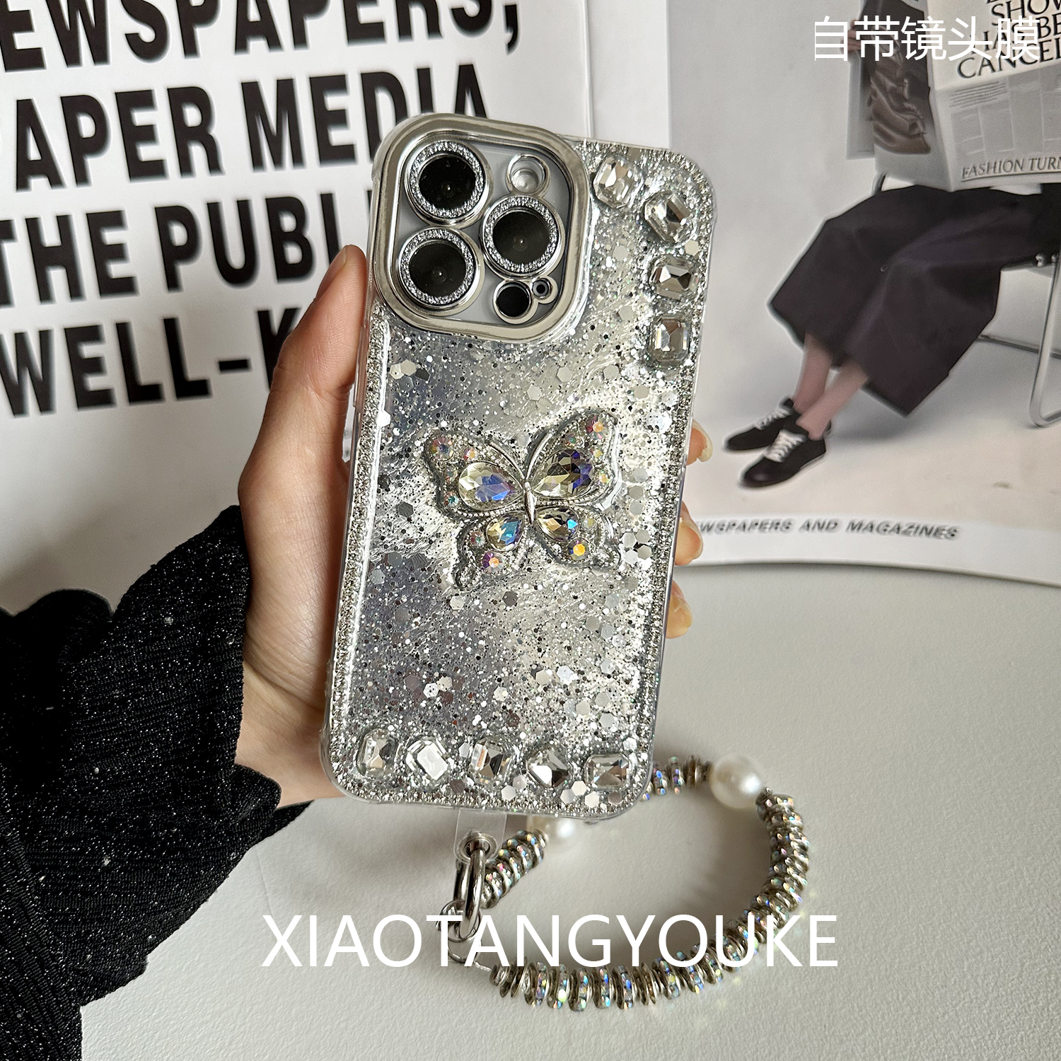 全包镜头膜防摔轻奢闪钻手机壳女适用苹果华为小米OPPOvivoiPhone