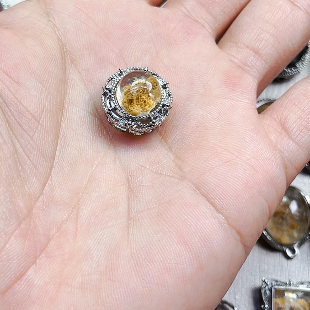 水晶戒指银S800镀金镶嵌幽灵魔盒