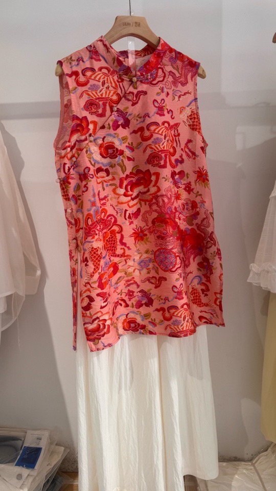 2025新中式国风盘扣改良旗袍裙+松紧腰阔腿裤两件套装