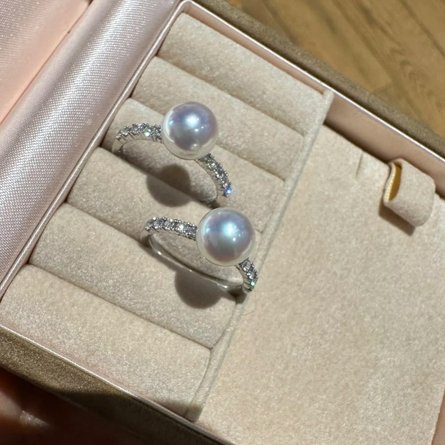 【玥白丽】6A极光爱迪生10mm轻奢小香风戒指正圆微暇珍珠开口