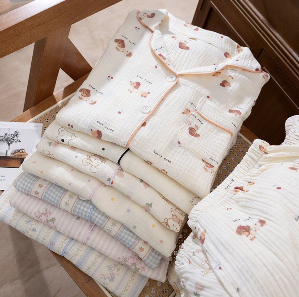 【长袖合集】全棉100棉纱女家居服长袖长裤透气睡衣休闲家居款