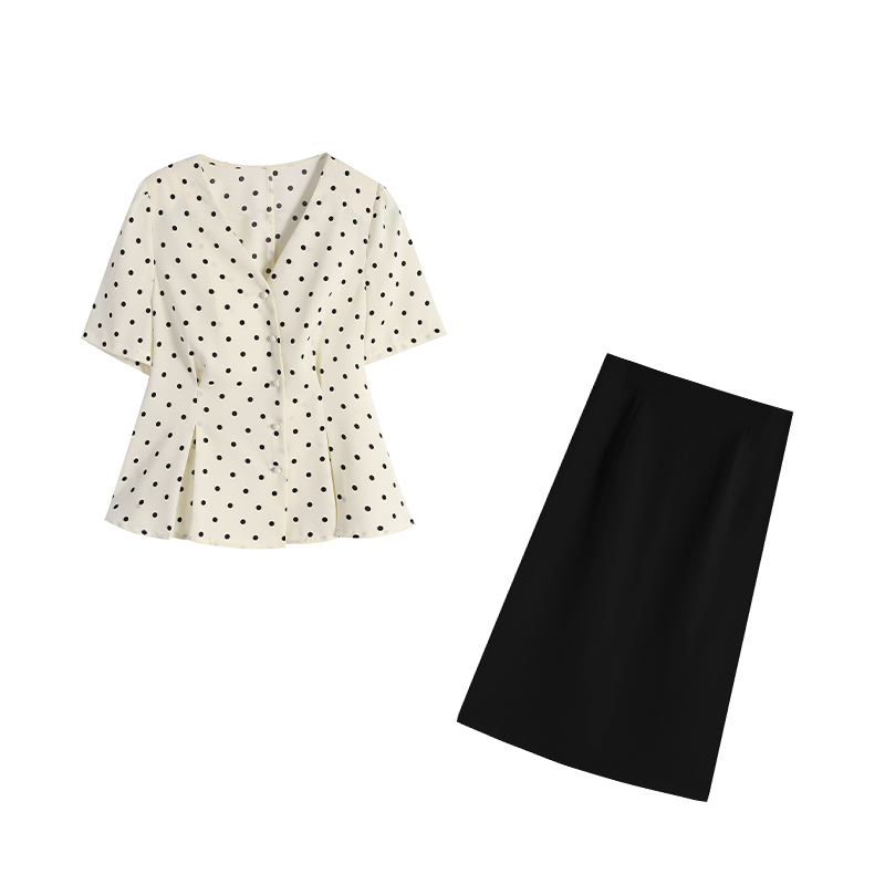杏色上衣+黑色短裙/长裙两件套ZL108883