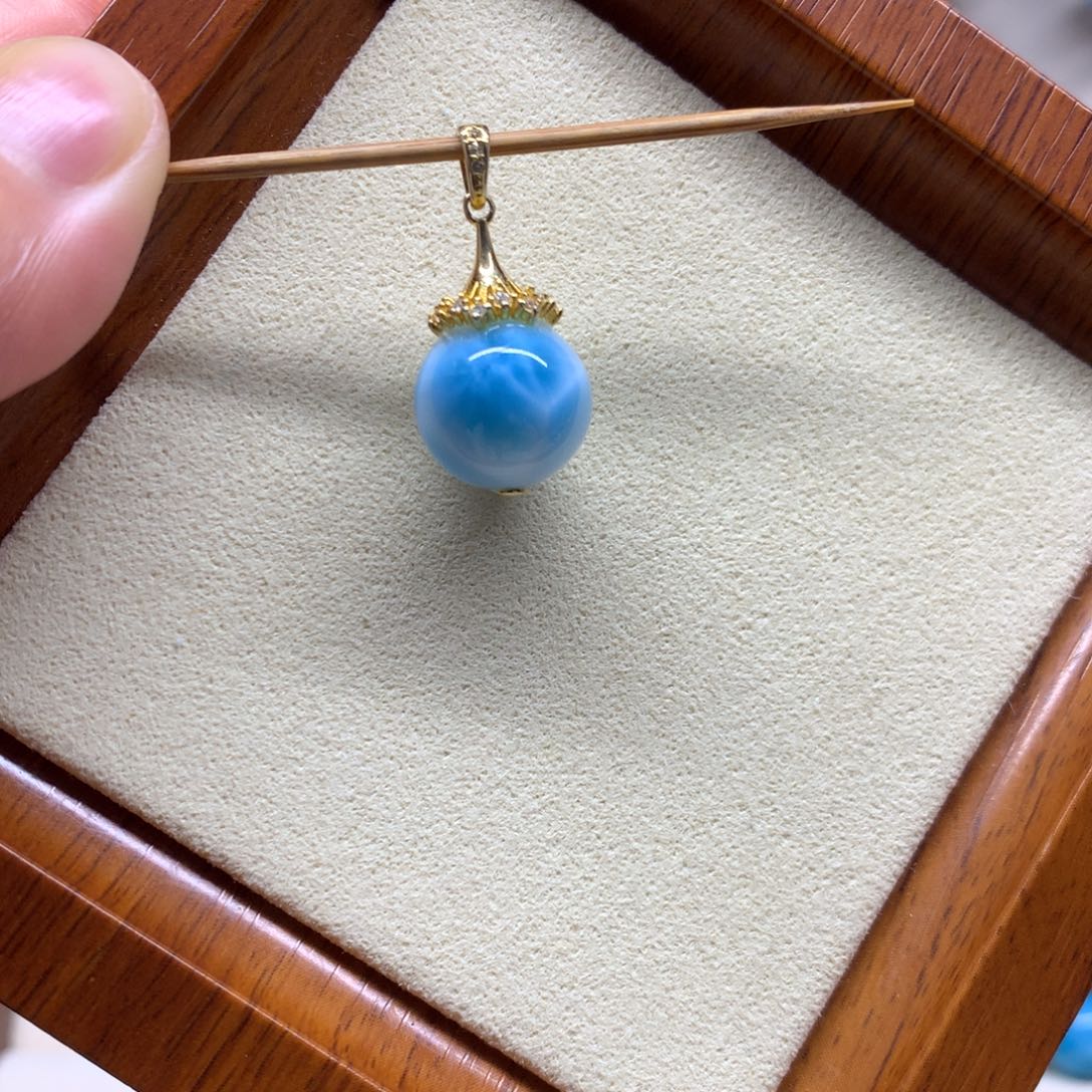 针钠钙石（海纹石）银S925镀金镶嵌颈饰微瑕处理不退换