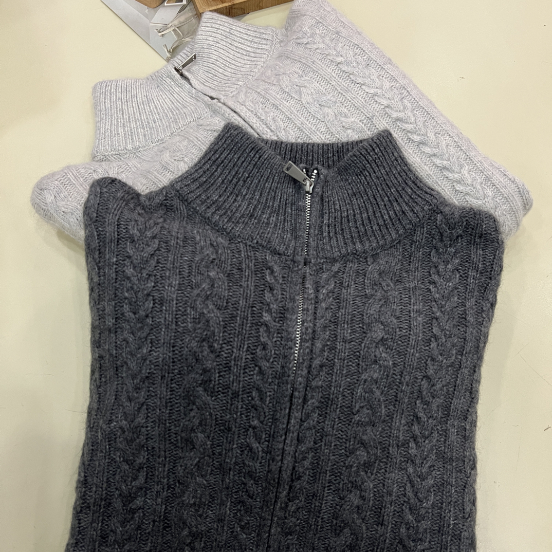 绒品 韩系浮雕麻花小立领开衫针织衫