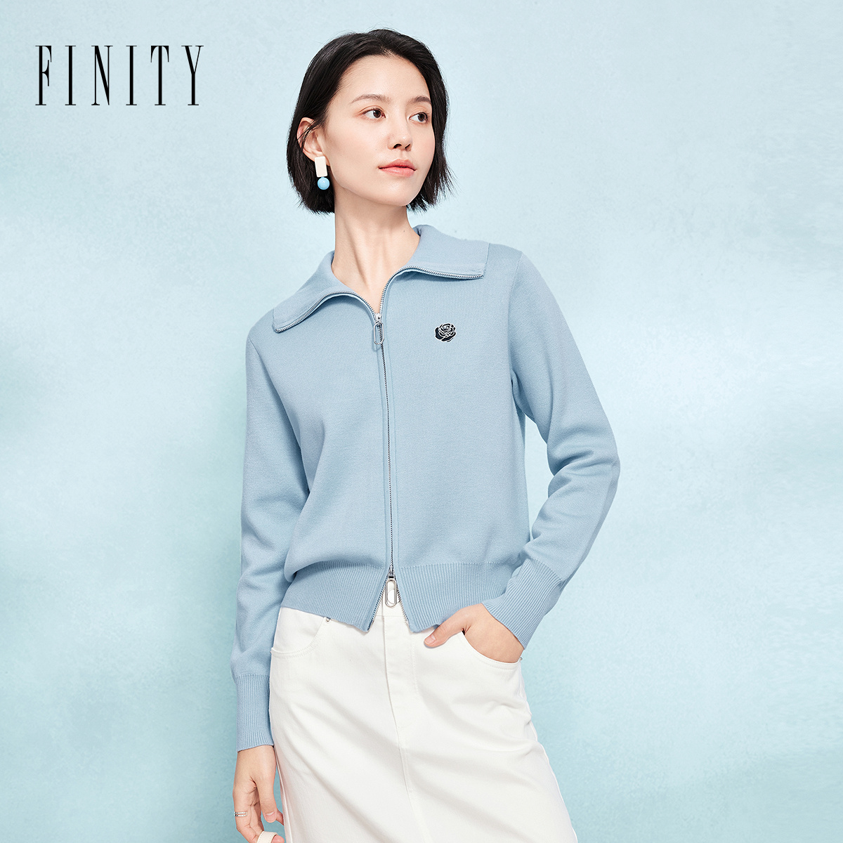 FINITY菲妮迪新款针织衫长袖针织气质短款时尚休闲百搭简约纯色