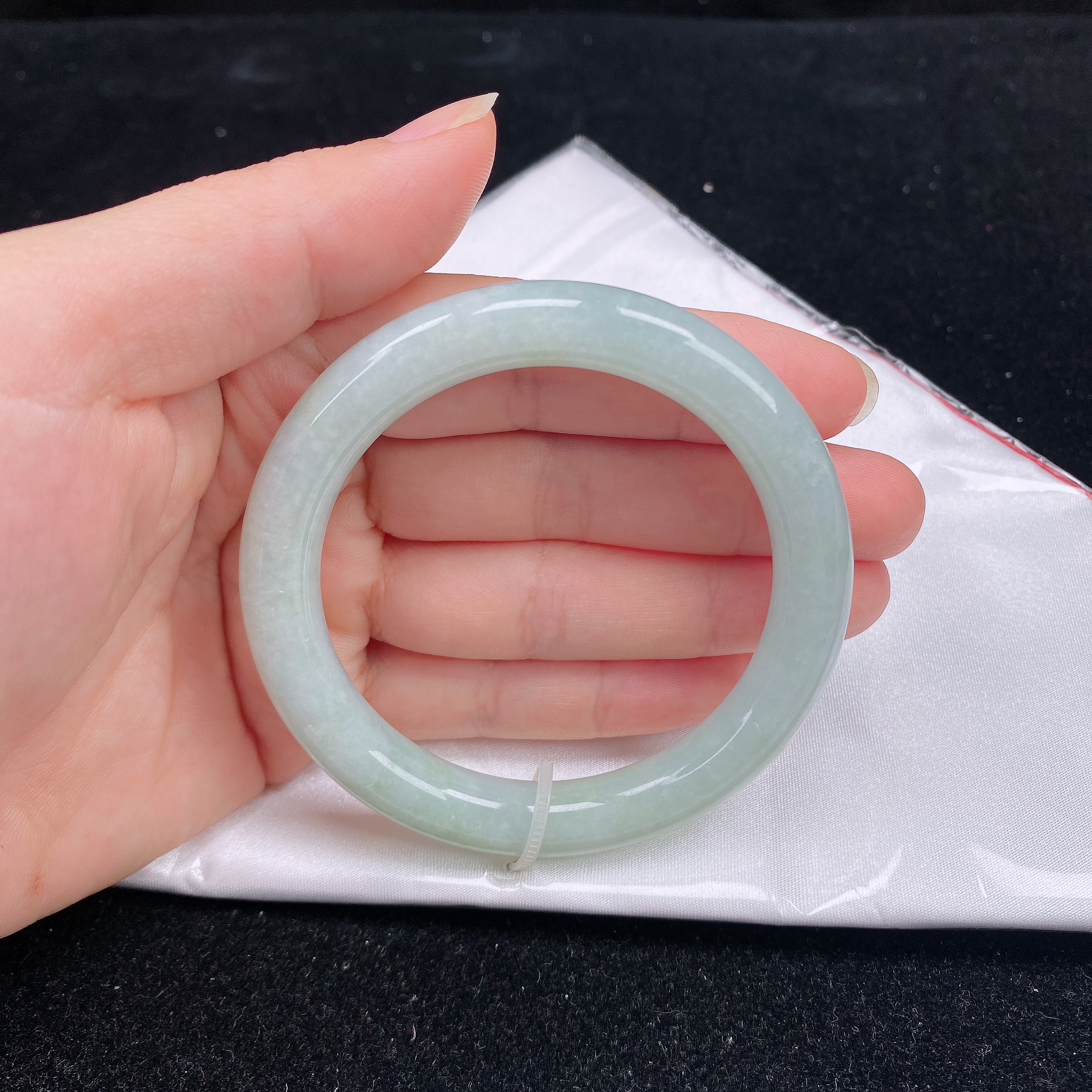 55圈口缅甸翡翠A货老坑细糯种满底果绿色圆条手镯玉镯子正品珠宝