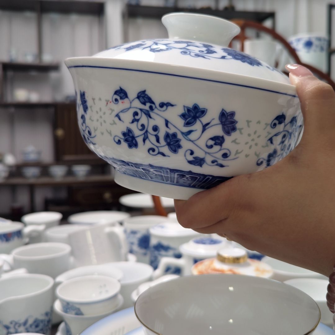 瓷万寿莲7寸盖锅一个景德镇