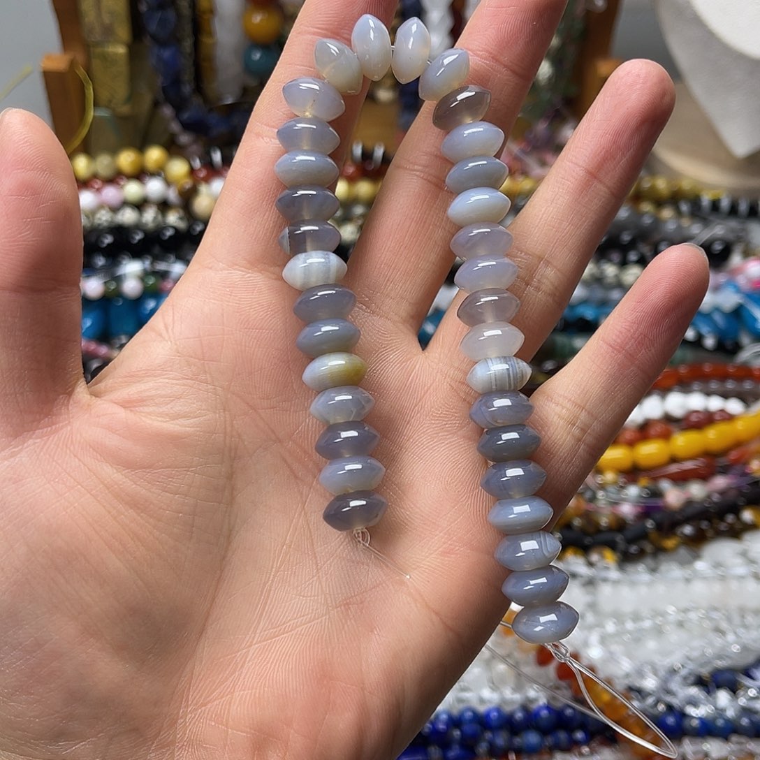 玛瑙/玉髓未镶嵌珠宝半成品卡12灰玛尖珠短条