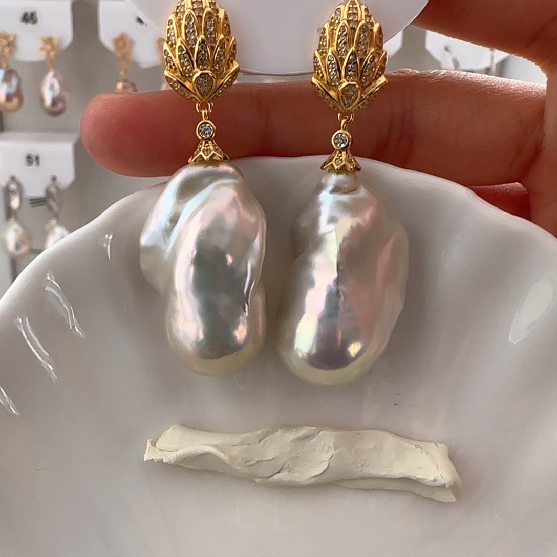 淡水珍珠耳饰银S925镶嵌@****呀