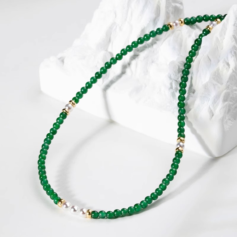 GiO珠宝18K金Akoya珍珠天然翡翠小米珠项链女锁骨链手链新中式