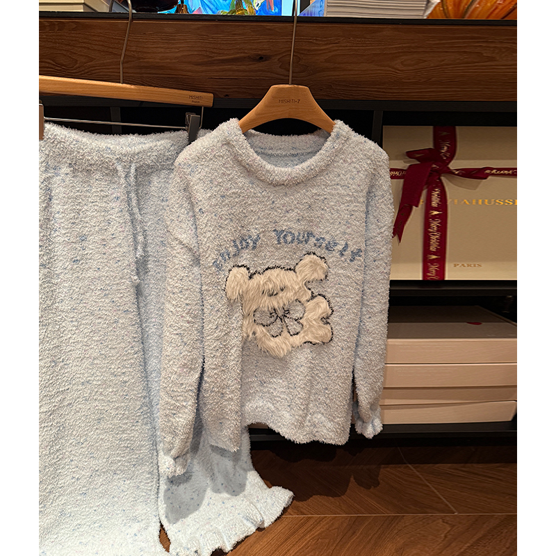 米诗缇【S5765萌宠狗蓝色】小众潮牌设计可外穿长袖长裤家居服套装