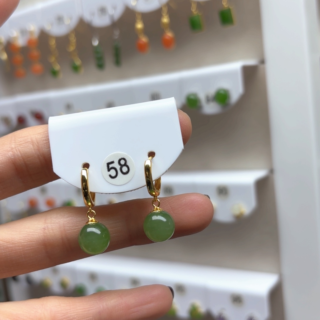 和田玉耳饰银S925镶嵌2