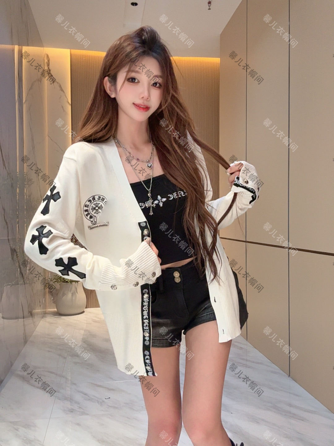 李馨儿【皮影画】显瘦气质条纹洋气宽松百搭开衫早秋毛衣针织