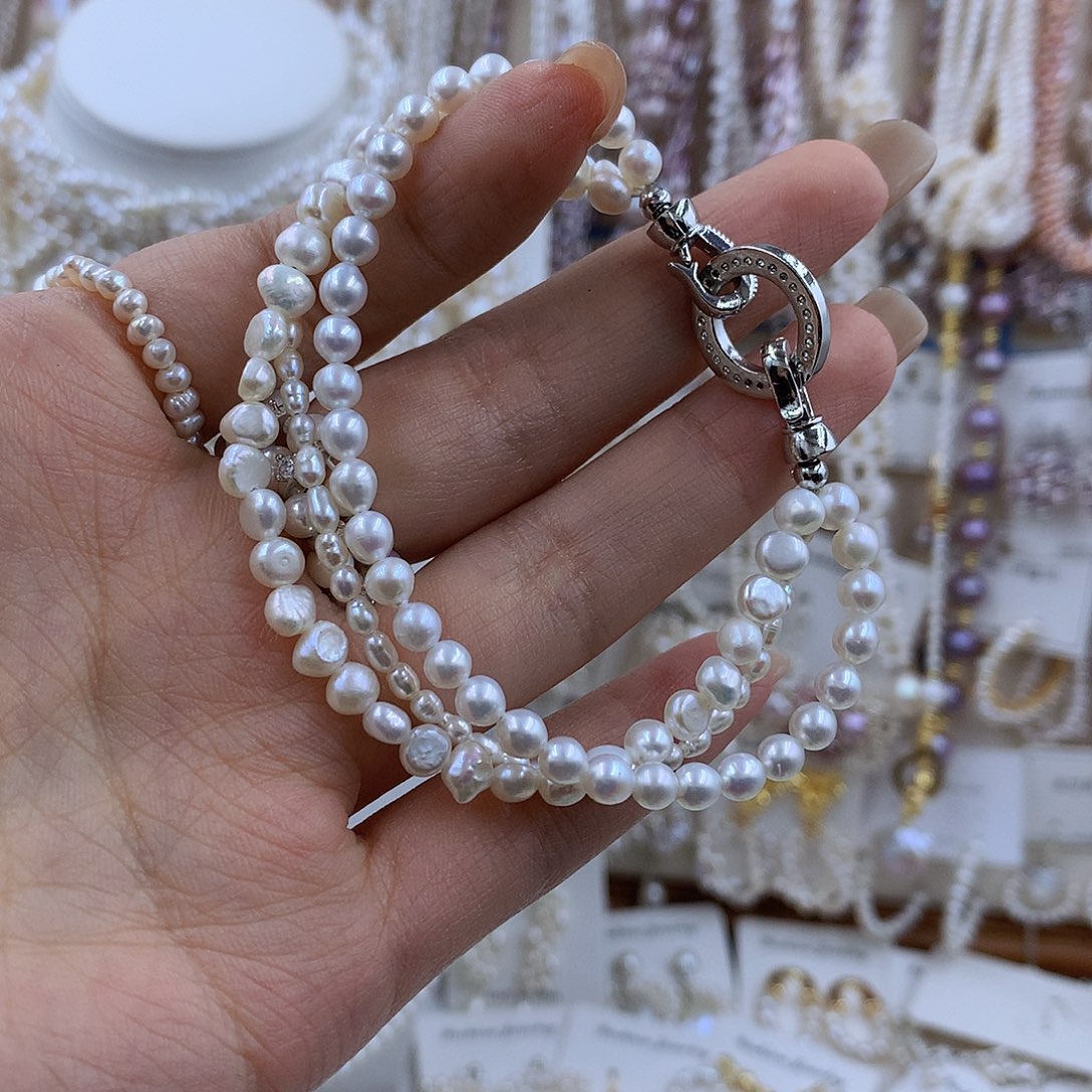 项链银S925镶嵌淡水珍珠