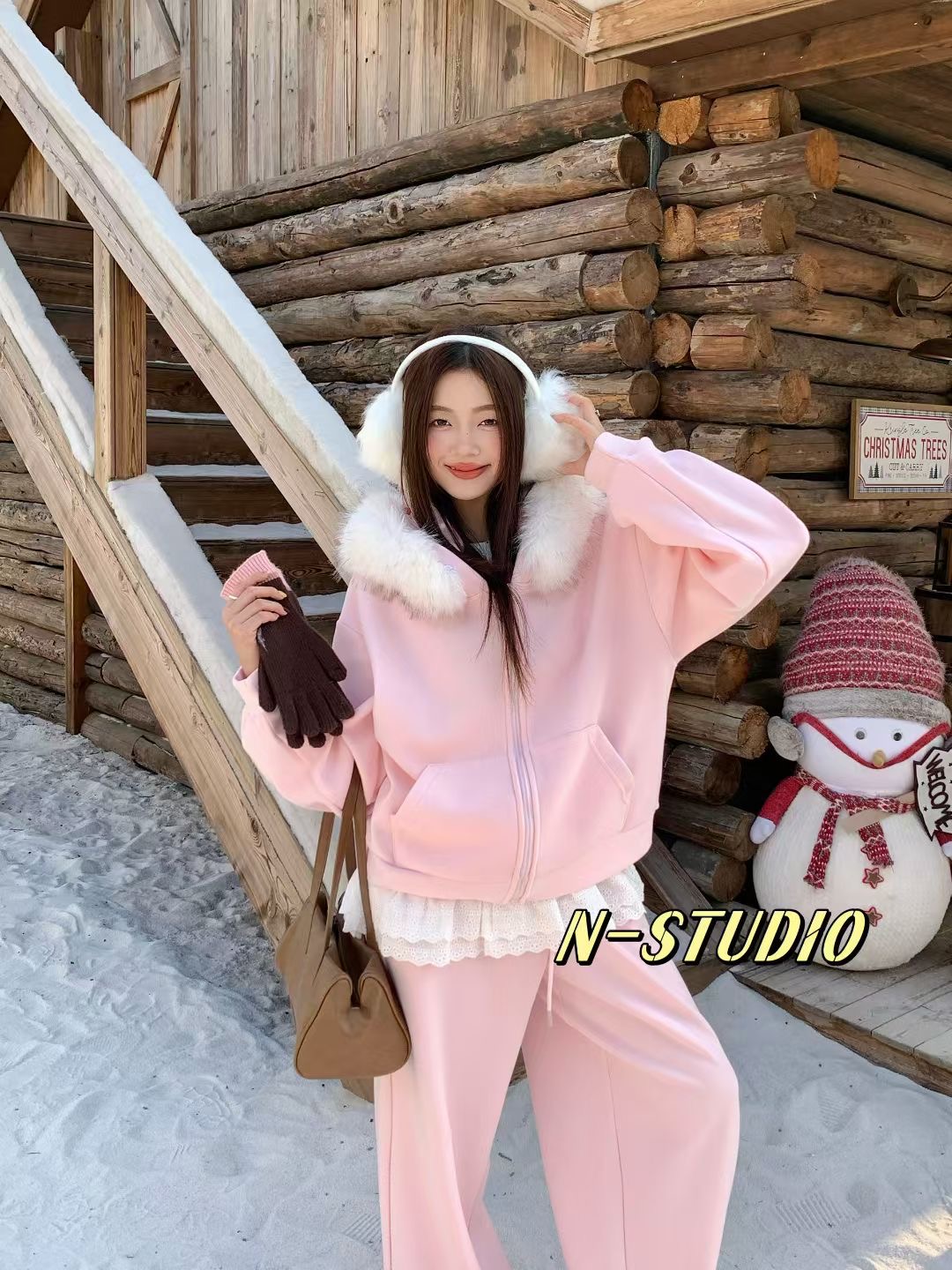 毛绒百搭洋气时尚毛毛上衣加百搭裤子F5608