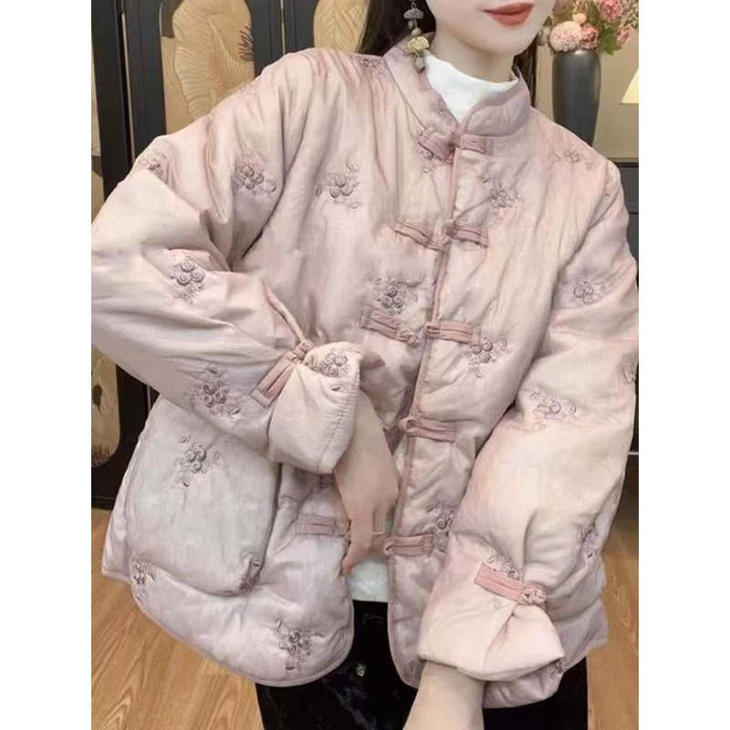 桃漫~夹棉国风重工新中式刺绣棉服冬季复古盘扣设计盘扣外套546