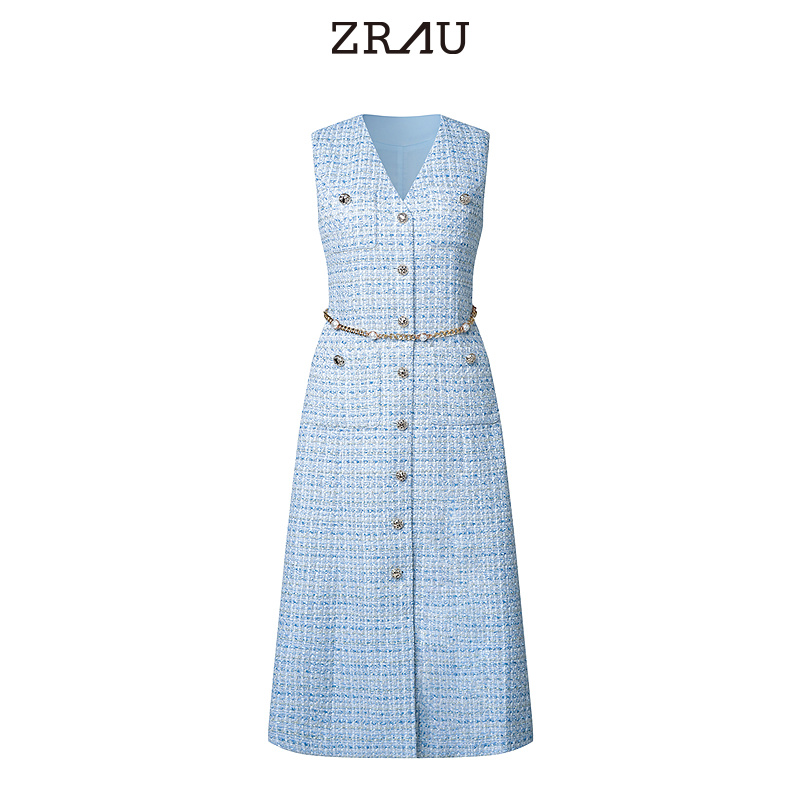 【臻选】ZRAU优雅小香风无袖连衣裙秋冬新款中长裙Z1251W0013