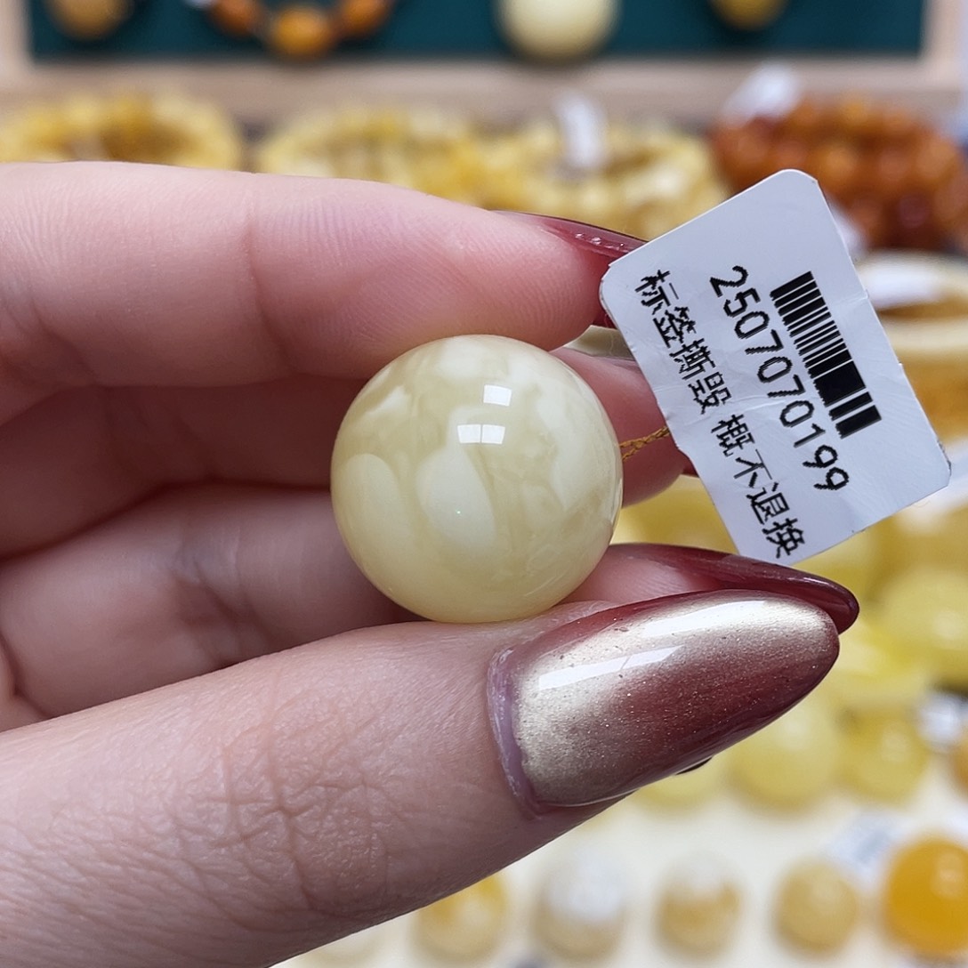 蜜蜡未镶嵌珠宝奇石19.5mm妖花圆珠 瑕