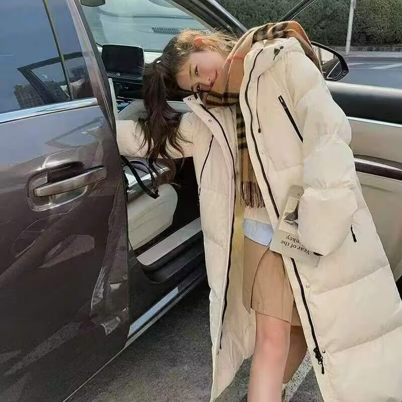 2025冬季韩系高级感连帽过膝长款棉服
