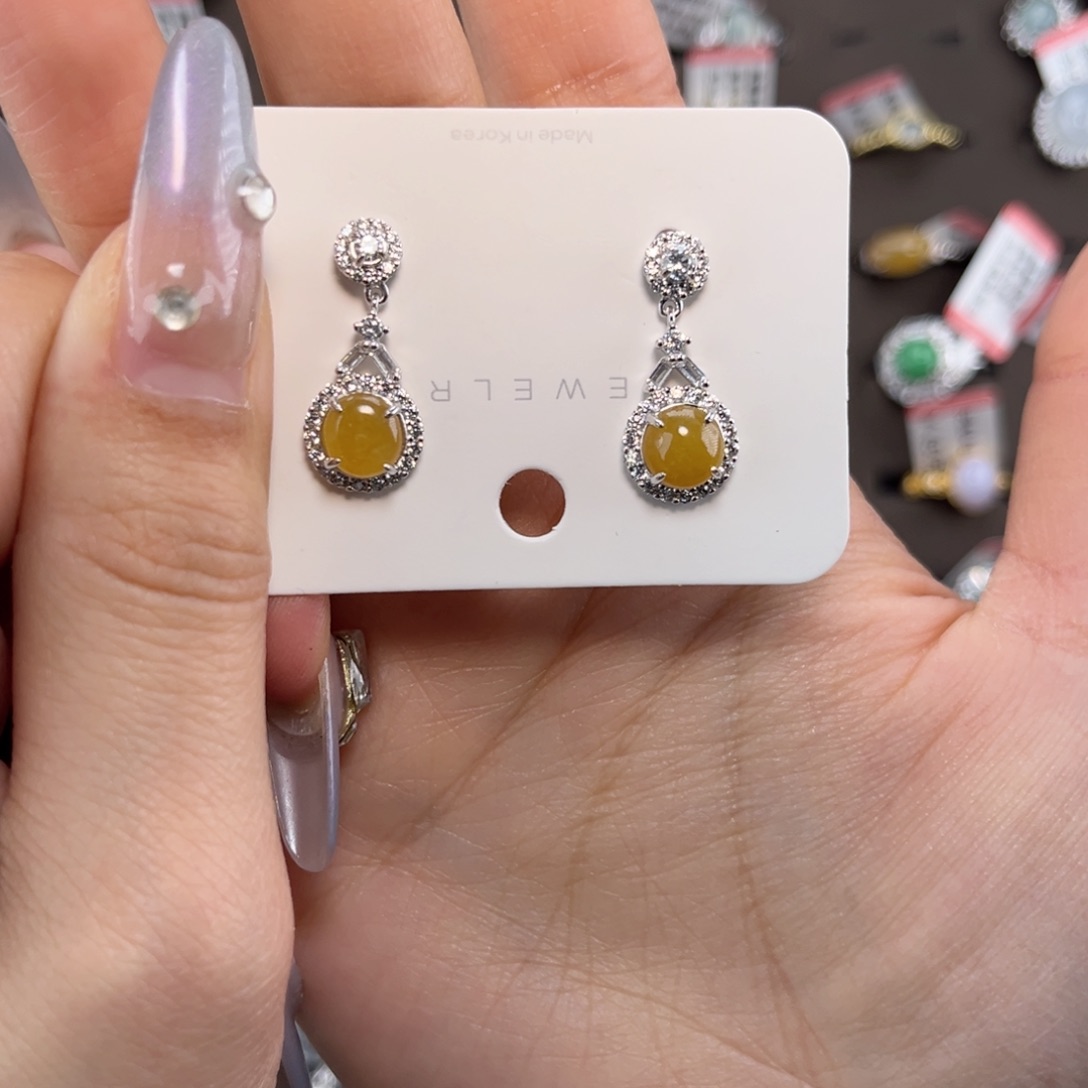 翡翠耳饰银S925镶嵌69888